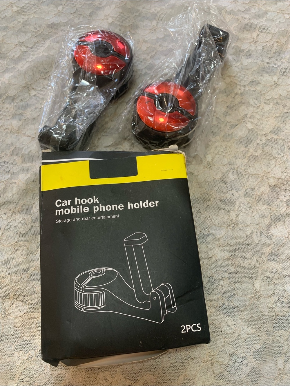 Car Hook Mobile Phone Holder in Red and Black - 2 Pack
